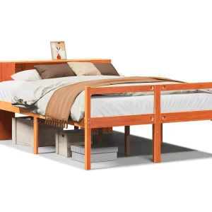 Bed met boekenkast zonder matras hout wasbruin 135×190 cm Bed met boekenkast zonder matras hout wasbruin 135×190 cm