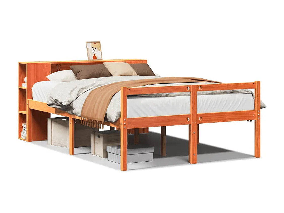 Bed met boekenkast zonder matras hout wasbruin 135x190 cm
