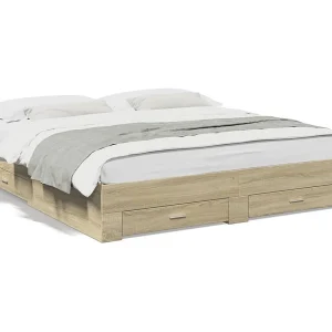 Bedframe met lades bewerkt hout sonoma eikenkleurig 200×200 cm