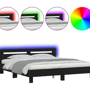 Bedframe met hoofdeinde en LED-verlichting zwart 200×200 cm Bedframe met hoofdeinde en LED-verlichting zwart 200×200 cm