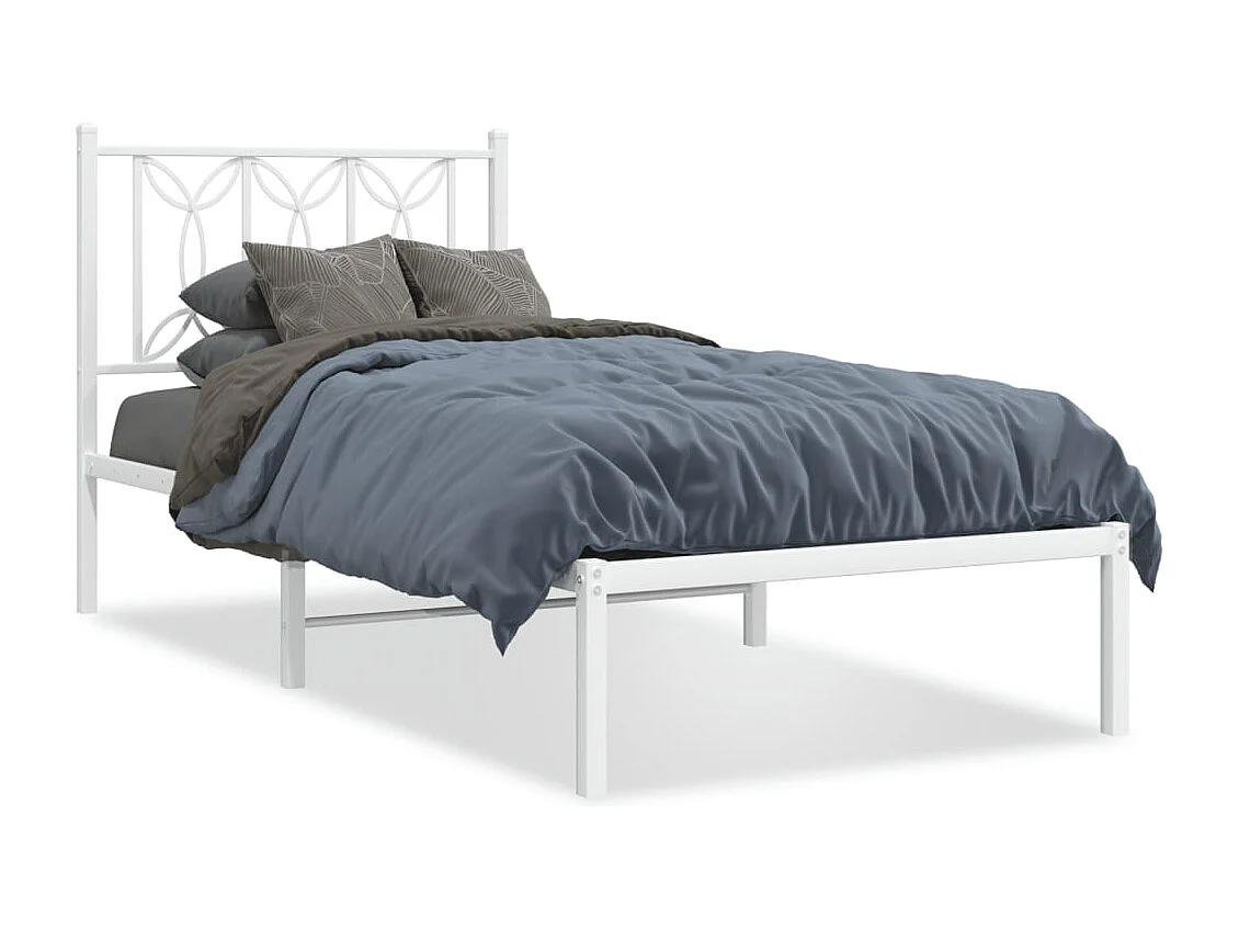 Bedframe met hoofdbord metaal wit 90x200 cm