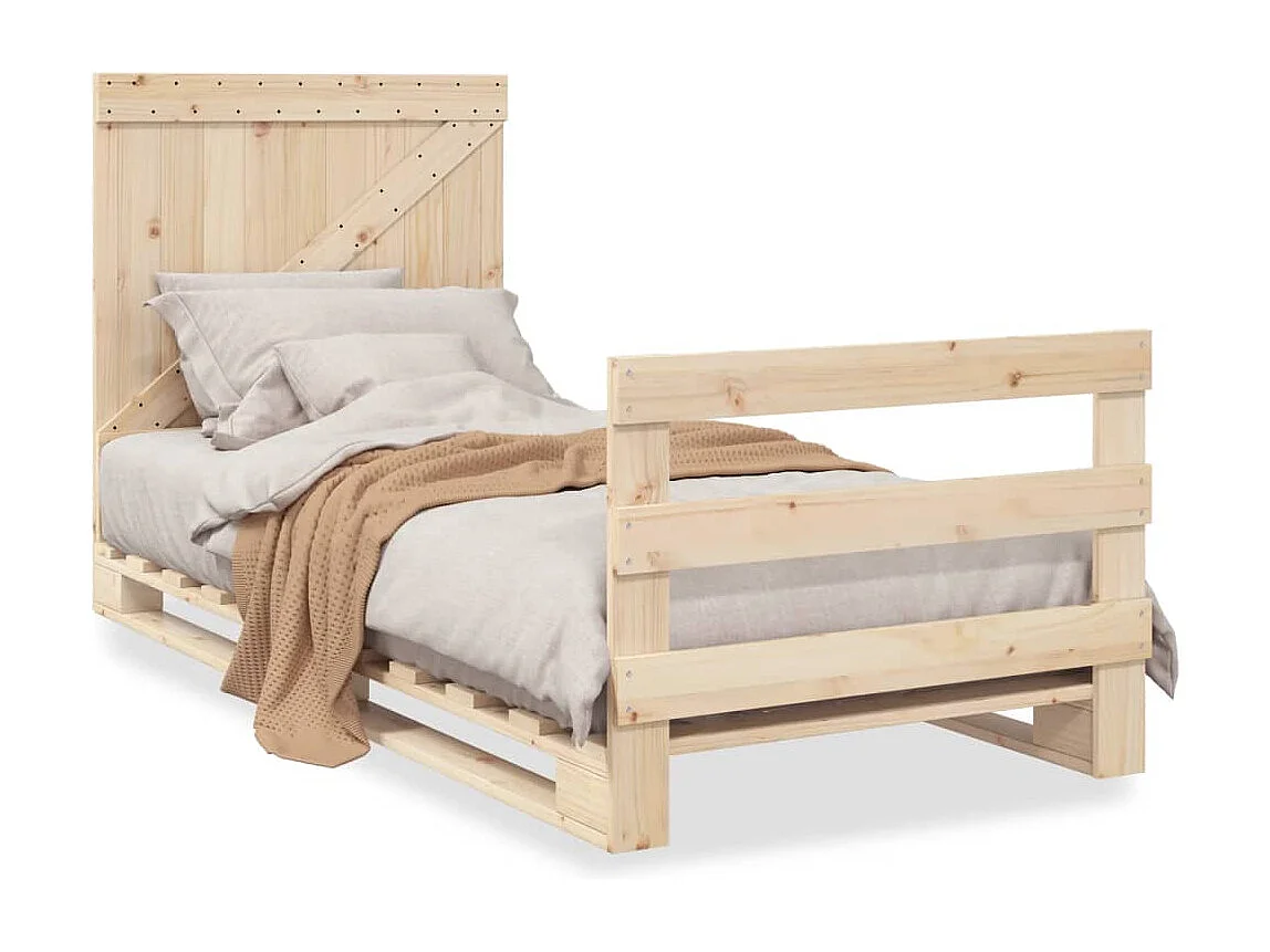 Bedframe met hoofdbord massief grenenhout 90x200 cm
