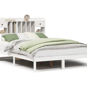 Bed met boekenkast zonder matras grenenhout wit 140×200 cm