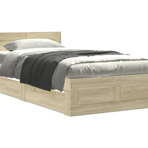 Bedframe met hoofdbord bewerkt hout sonoma eiken 75×190 cm