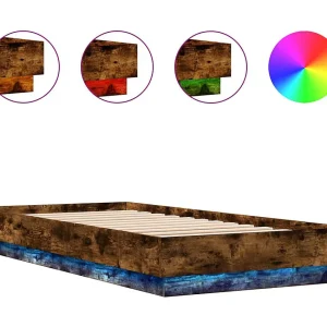 Bedframe met LED-verlichting gerookt eikenkleurig 90×200 cm Bedframe met LED-verlichting gerookt eikenkleurig 90×200 cm