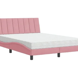 Bed met matras "Hanko" fluweel roze 120×200 cm