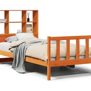 Bed met boekenkast zonder matras grenenhout wasbruin 100×200 cm Bed met boekenkast zonder matras grenenhout wasbruin 100×200 cm