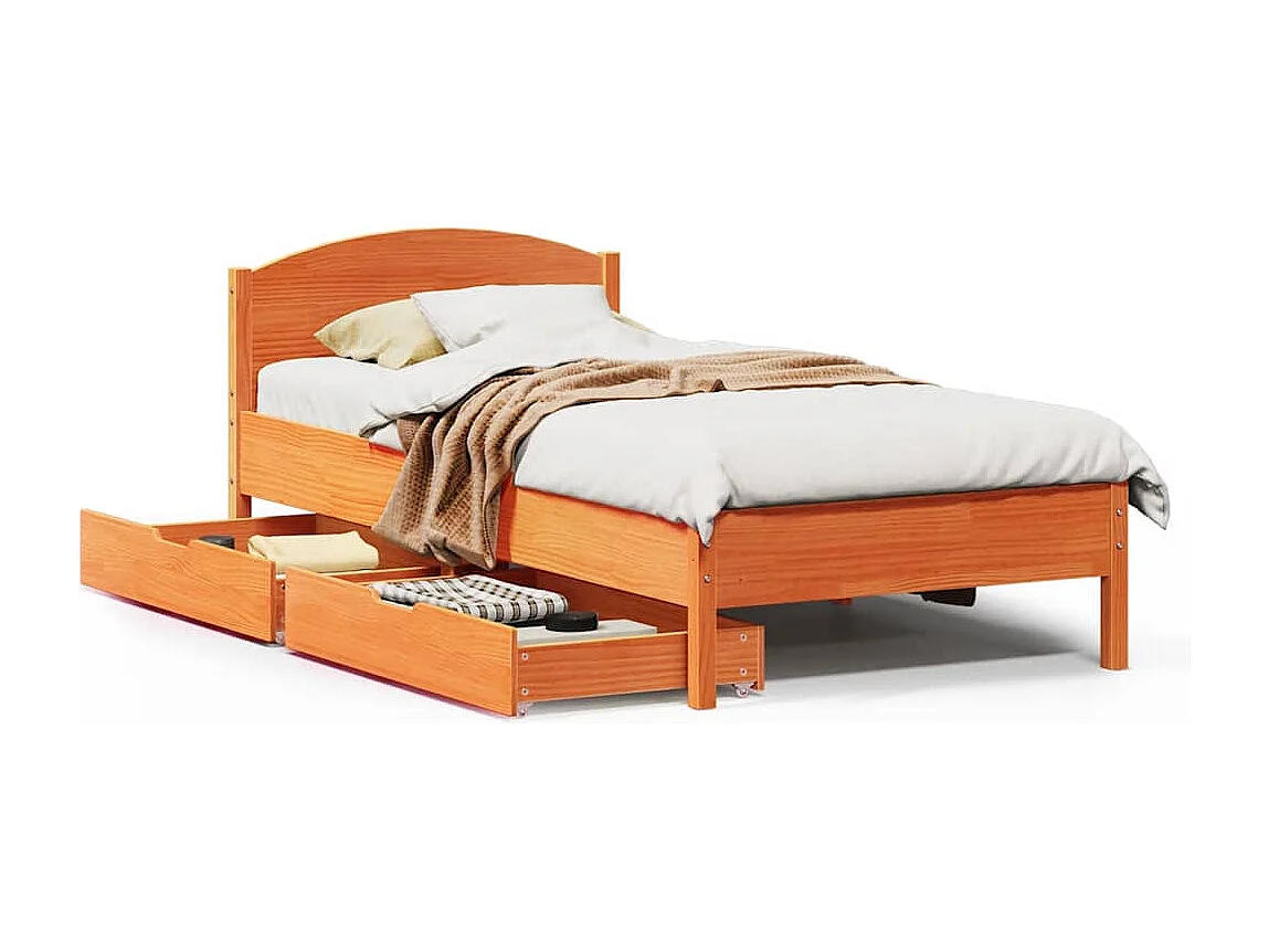 Bedframe zonder matras massief grenenhout wasbruin 90x200 cm