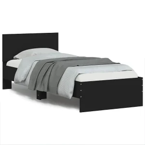 Bedframe met hoofdbord bewerkt hout zwart 75×190 cm Bedframe met hoofdbord bewerkt hout zwart 75×190 cm