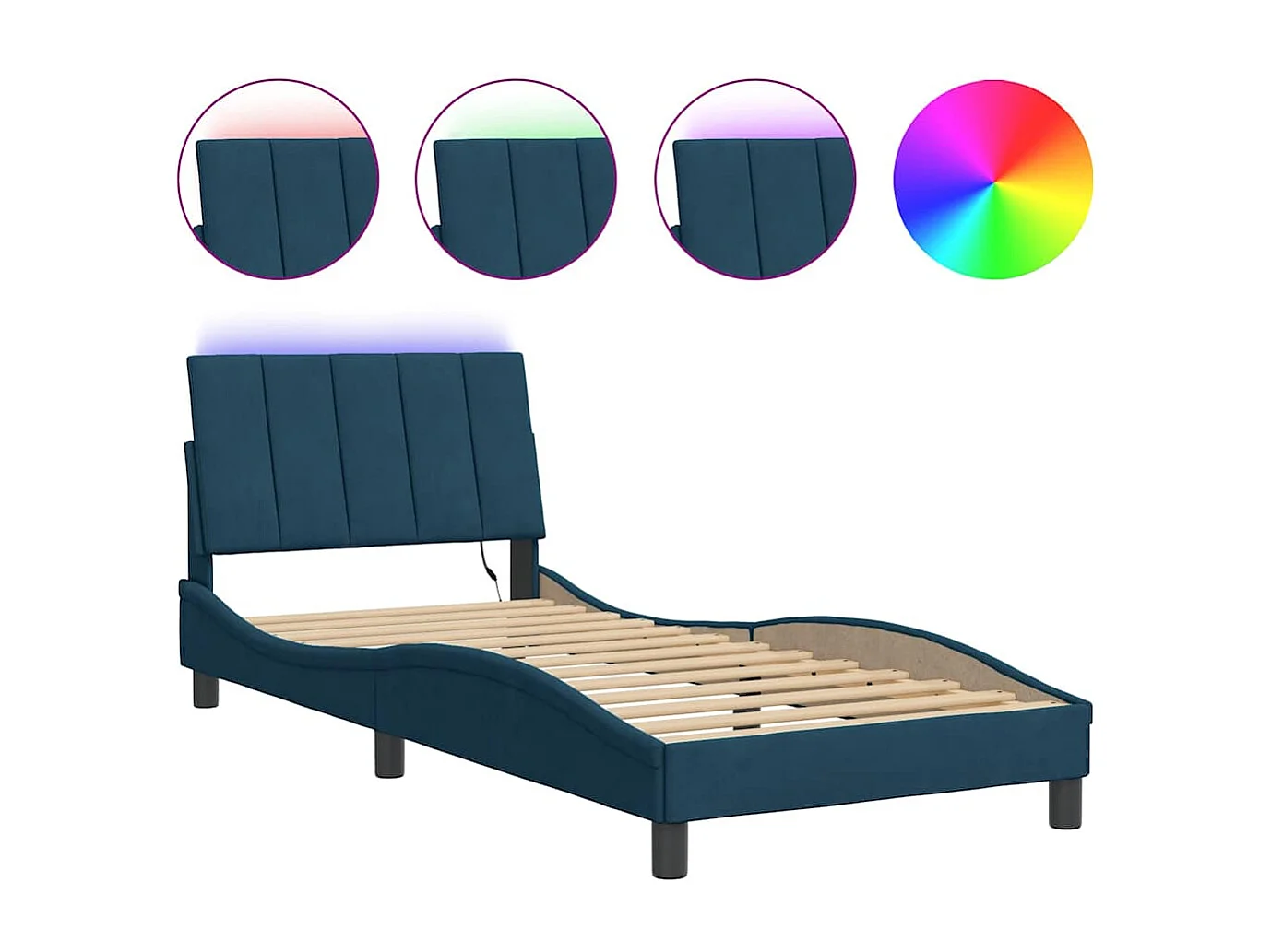 Bedframe met LED zonder matras "Hanko" fluweel blauw 90x200 cm