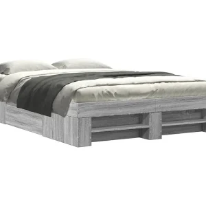 Bedframe bewerkt hout grijs sonoma eikenkleurig 135×190 cm Bedframe bewerkt hout grijs sonoma eikenkleurig 135×190 cm