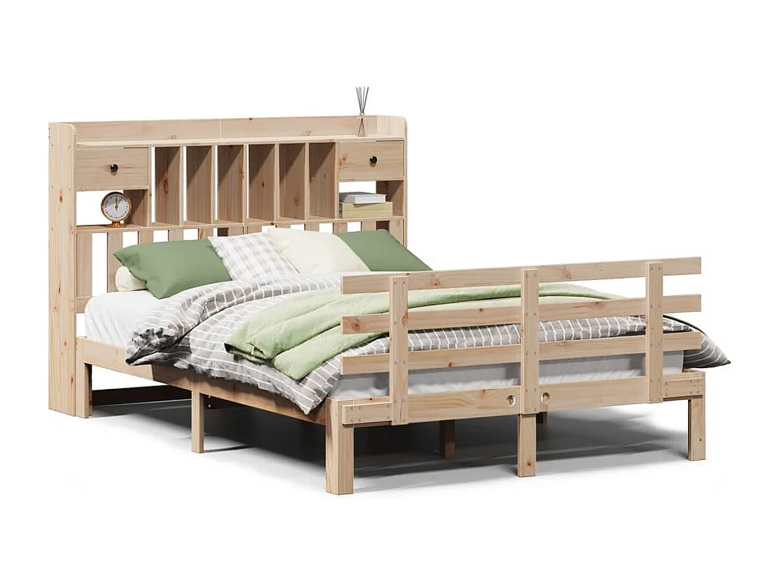 Bed met boekenkast zonder matras massief grenenhout 140x200 cm