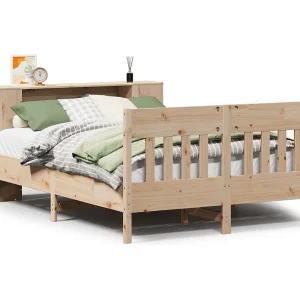 Bed met boekenkast zonder matras massief grenenhout 135×190 cm