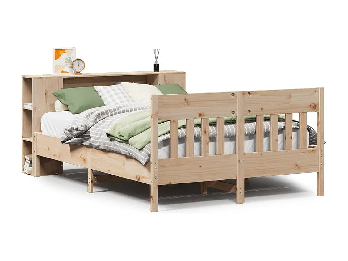 Bed met boekenkast zonder matras massief grenenhout 135x190 cm
