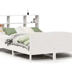 Bed met boekenkast zonder matras grenenhout wit 140×200 cm