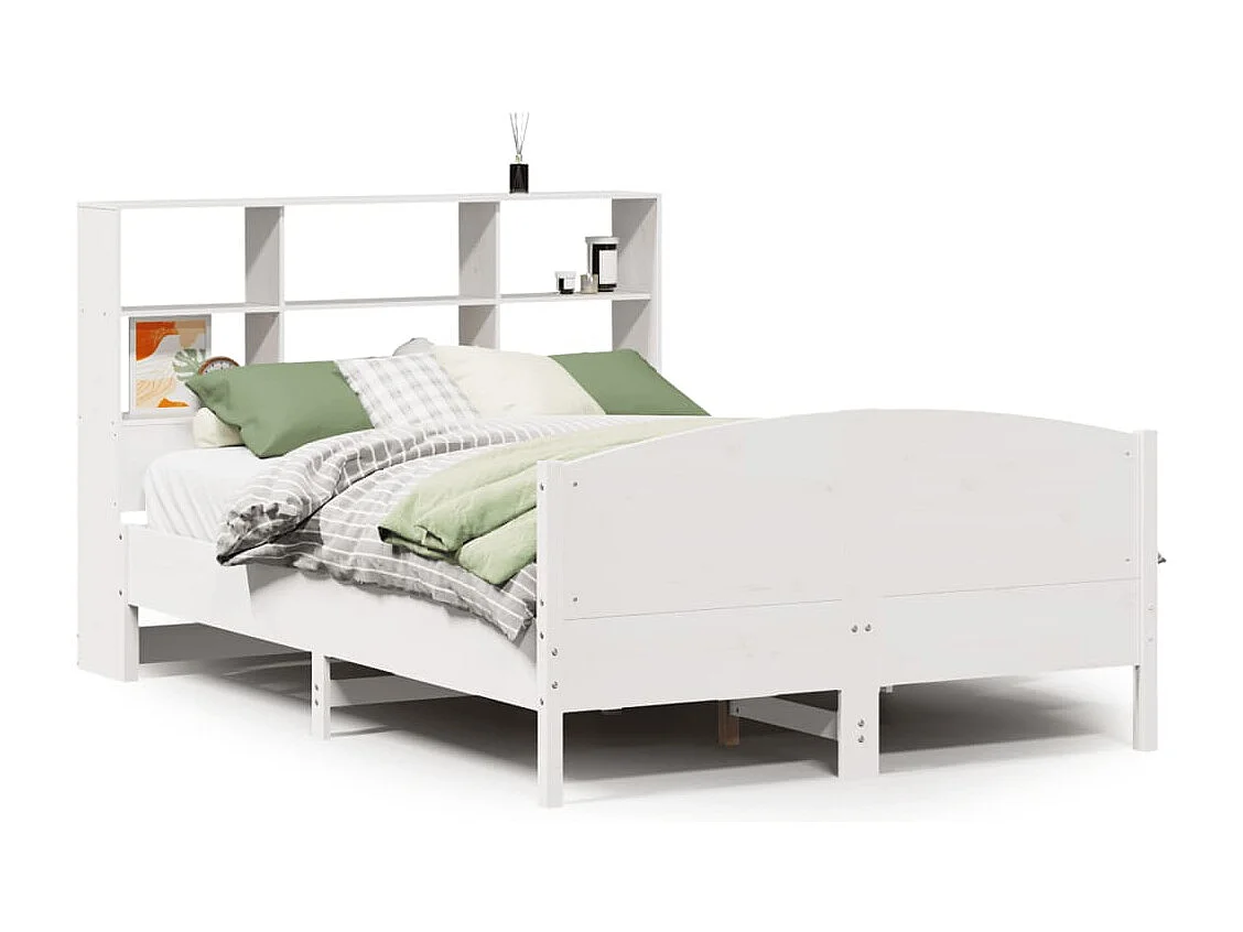 Bed met boekenkast zonder matras grenenhout wit 140x200 cm