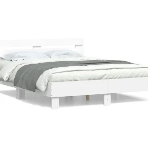 Bedframe met hoofdbord bewerkt hout wit 140×190 cm
