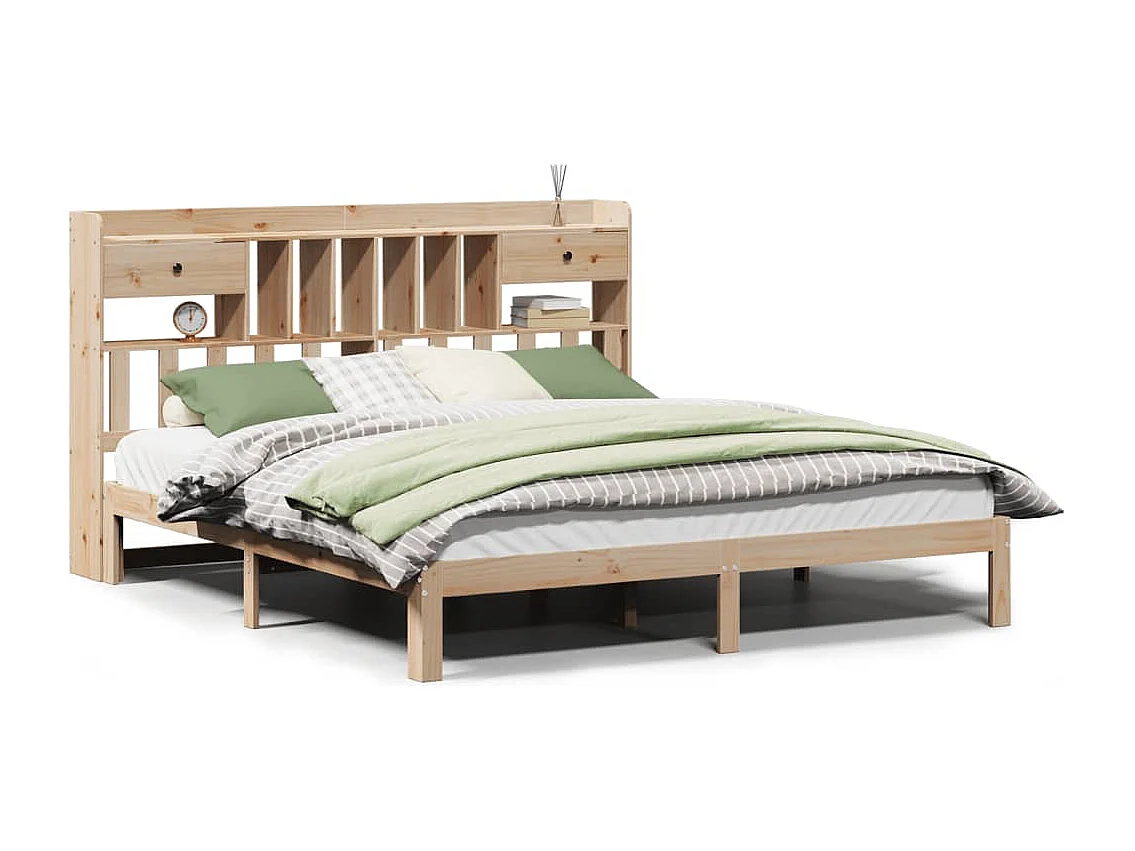 Bed met boekenkast zonder matras massief grenenhout 180x200 cm
