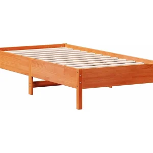 Bedframe zonder matras massief grenenhout wasbruin 75×190 cm