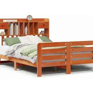 Bed met boekenkast zonder matras grenenhout wasbruin 160×200 cm Bed met boekenkast zonder matras grenenhout wasbruin 160×200 cm