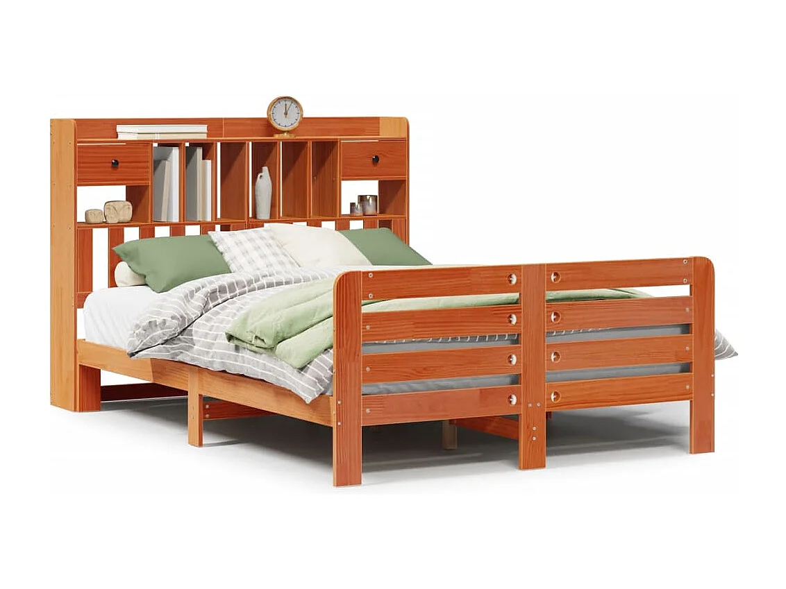 Bed met boekenkast zonder matras grenenhout wasbruin 160x200 cm