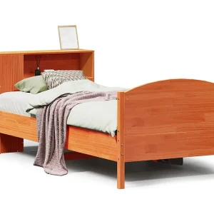 Bed met boekenkast zonder matras grenenhout wasbruin 100×200 cm Bed met boekenkast zonder matras grenenhout wasbruin 100×200 cm