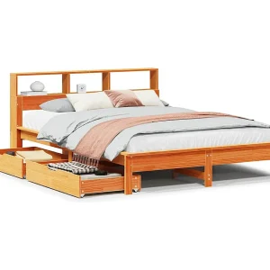 Bed met boekenkast zonder matras grenenhout wasbruin 120×200 cm Bed met boekenkast zonder matras grenenhout wasbruin 120×200 cm