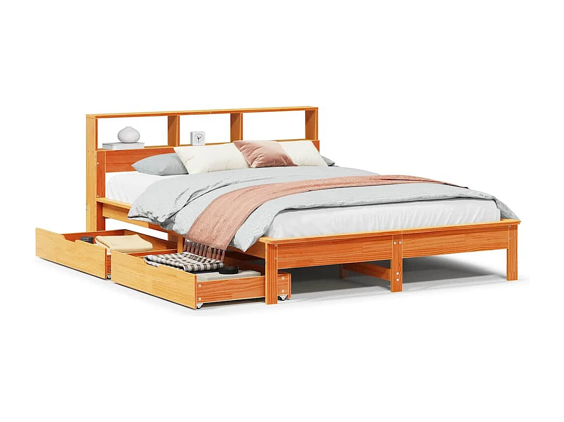Bed met boekenkast zonder matras grenenhout wasbruin 120x200 cm