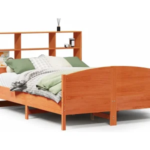 Bed met boekenkast zonder matras grenenhout wasbruin 120×190 cm Bed met boekenkast zonder matras grenenhout wasbruin 120×190 cm