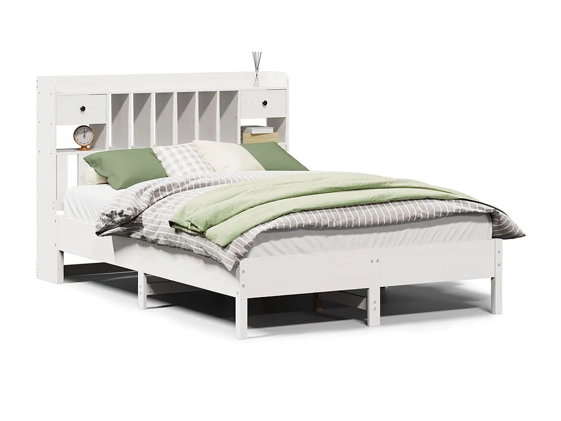 Bed met boekenkast zonder matras grenenhout wit 140x190 cm