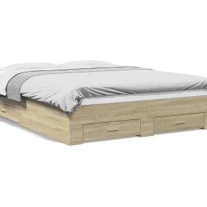 Bedframe met lades bewerkt hout sonoma eikenkleurig 160×200 cm Bedframe met lades bewerkt hout sonoma eikenkleurig 160×200 cm