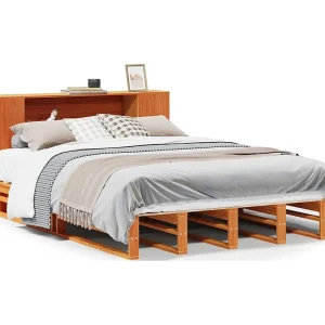 Bed met boekenkast zonder matras hout wasbruin 140×200 cm Bed met boekenkast zonder matras hout wasbruin 140×200 cm