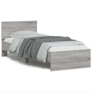 Bedframe met hoofdeinde bewerkt hout grijs sonoma 90×200 cm Bedframe met hoofdeinde bewerkt hout grijs sonoma 90×200 cm