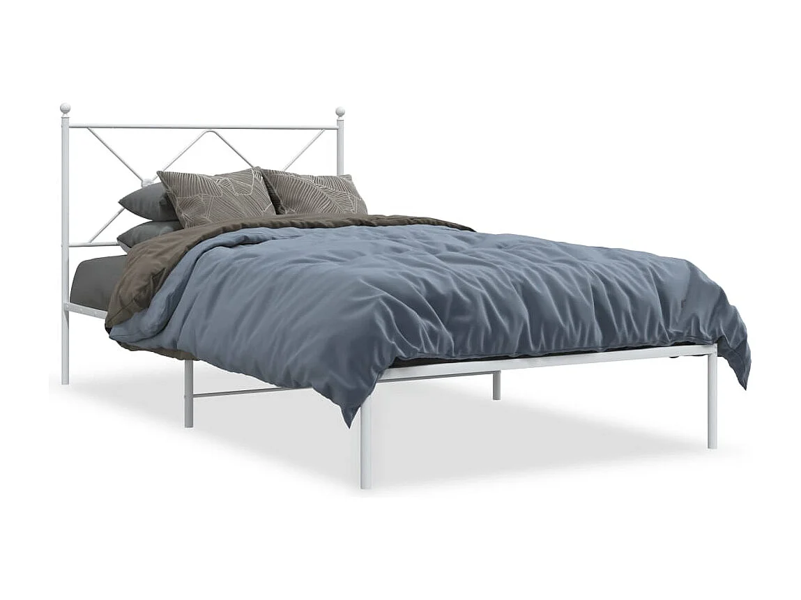 Bedframe met hoofdbord metaal wit 107x203 cm