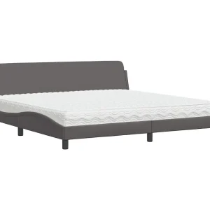 Bed met matras "Dover" kunstleer grijs 200×200 cm Bed met matras "Dover" kunstleer grijs 200×200 cm