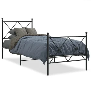 Bedframe met hoofd- en voeteneinde metaal zwart 80×200 cm