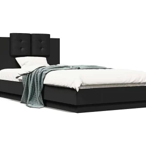 Bedframe met hoofdbord bewerkt hout zwart 75×190 cm Bedframe met hoofdbord bewerkt hout zwart 75×190 cm