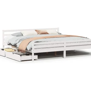 Bedframe zonder matras massief grenenhout wit 200×200 cm