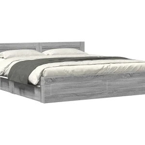 Bedframe met hoofdeinde bewerkt hout grijs sonoma 200×200 cm Bedframe met hoofdeinde bewerkt hout grijs sonoma 200×200 cm