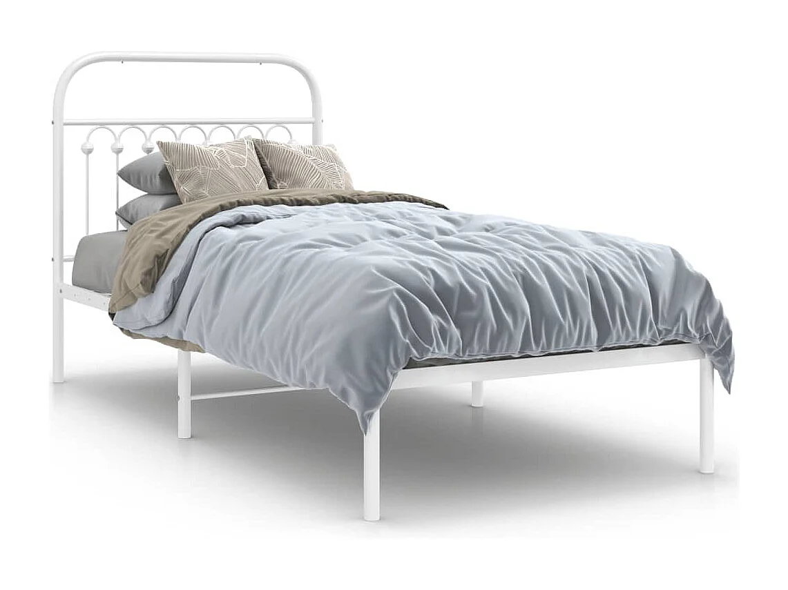 Bedframe met hoofdbord metaal wit 90x190 cm
