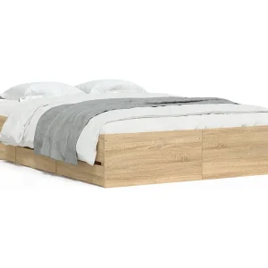 Bedframe met lades bewerkt hout sonoma eikenkleurig 120×200 cm Bedframe met lades bewerkt hout sonoma eikenkleurig 120×200 cm