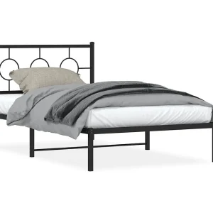 Bedframe met hoofdbord metaal zwart 107×203 cm Bedframe met hoofdbord metaal zwart 107×203 cm