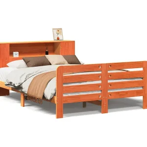 Bedframe zonder matras massief grenenhout wasbruin 140×200 cm