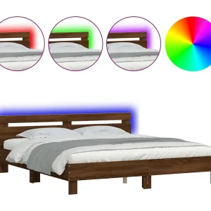Bedframe met hoofdeinde en LED bruin eikenkleur 160×200 cm Bedframe met hoofdeinde en LED bruin eikenkleur 160×200 cm