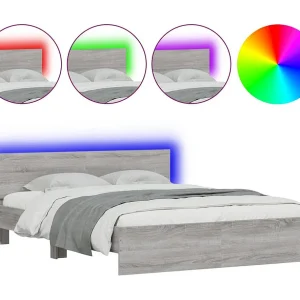 Bedframe met hoofdeinde en LED-licht grijs sonoma 160×200 cm Bedframe met hoofdeinde en LED-licht grijs sonoma 160×200 cm