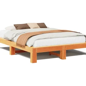 Bedframe zonder matras massief grenenhout wasbruin 140×200 cm