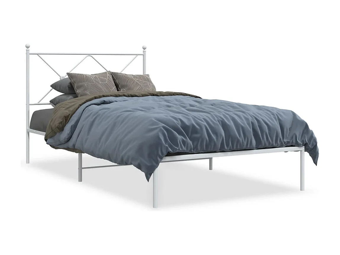 Bedframe met hoofdbord metaal wit 100x190 cm