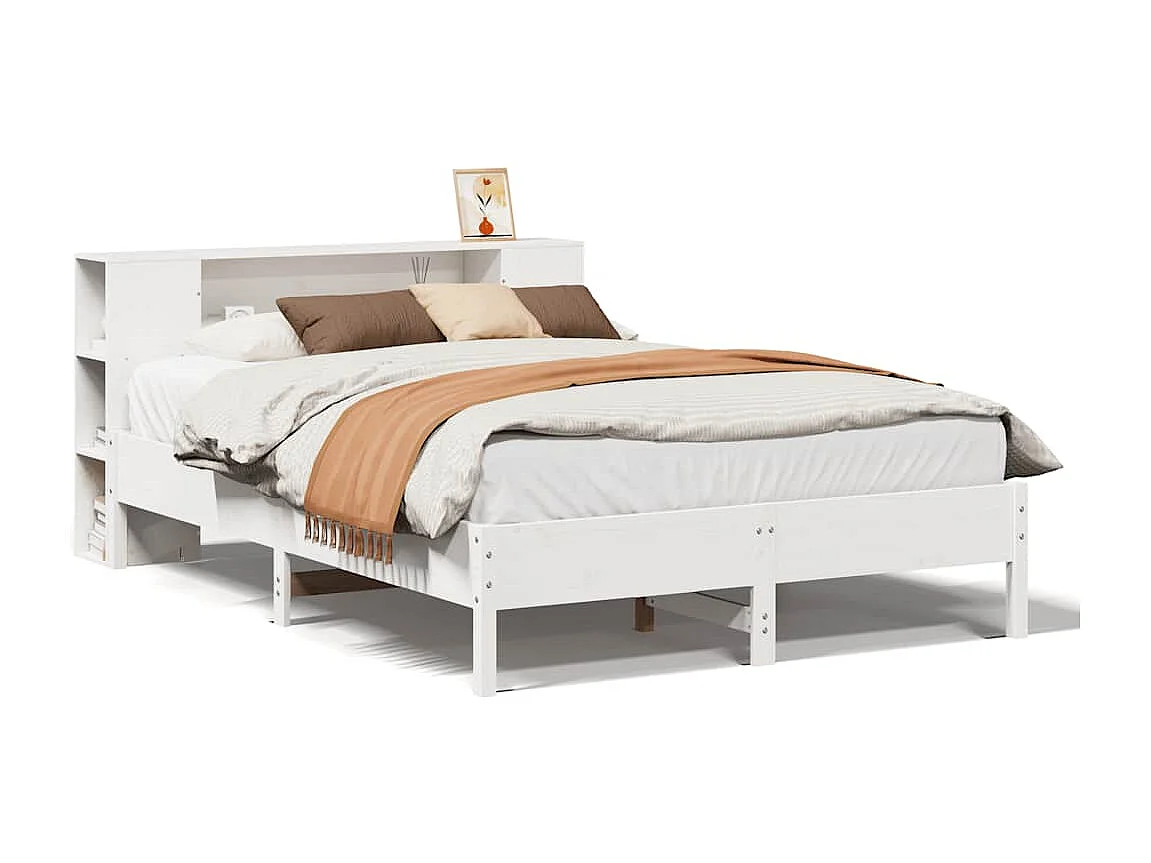 Bed met boekenkast zonder matras grenenhout wit 140x190 cm