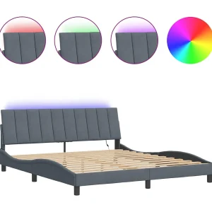 Bedframe met LED zonder matras "Hanko" fluweel donkergrijs 180×200 cm Bedframe met LED zonder matras "Hanko" fluweel donkergrijs 180×200 cm