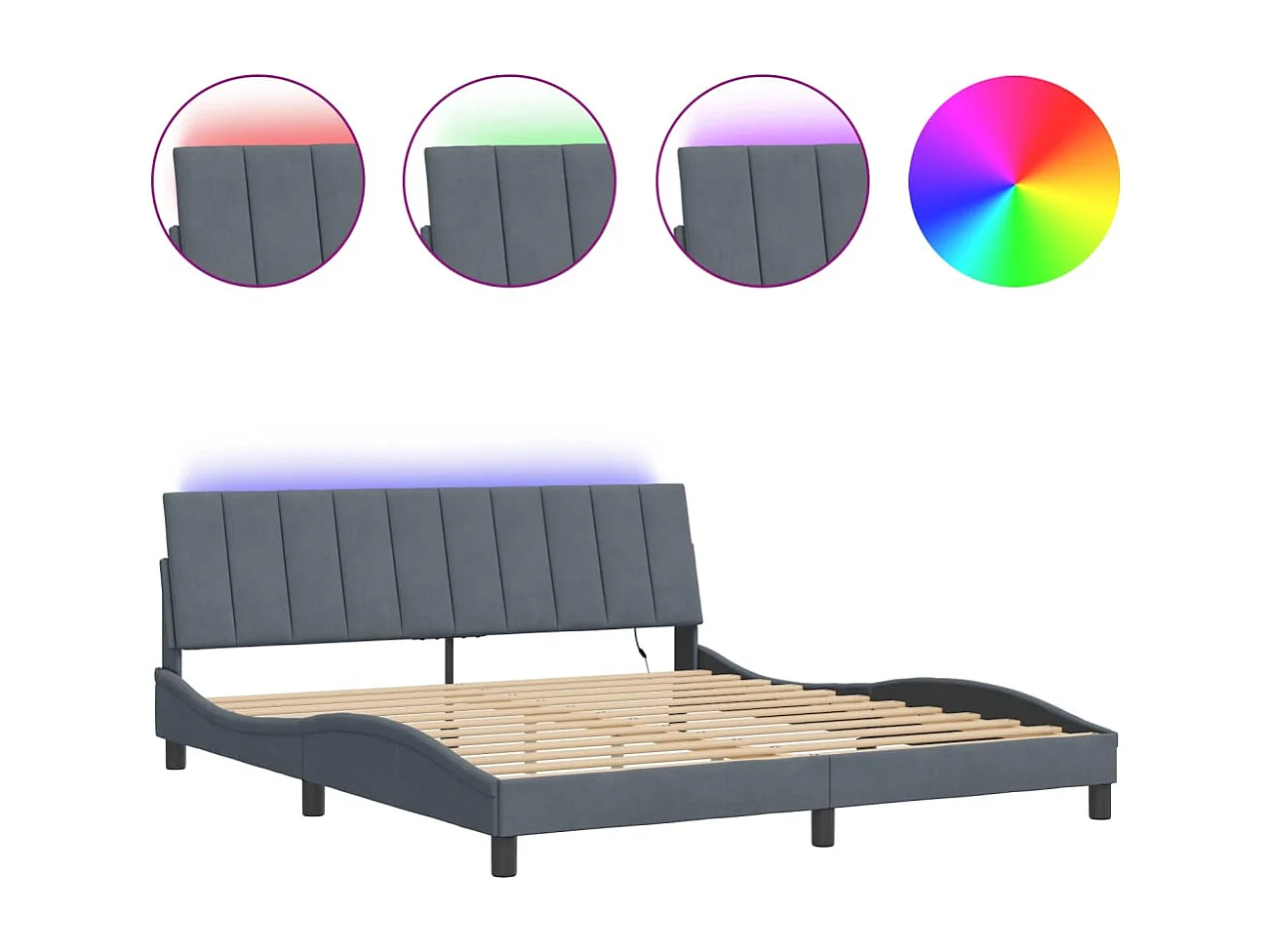 Bedframe met LED zonder matras "Hanko" fluweel donkergrijs 180x200 cm